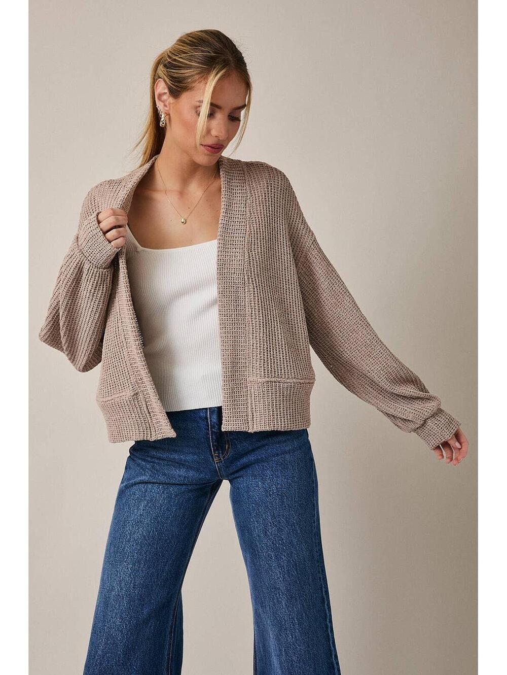 Everyday Waffle Knit Cropped Cardigan
